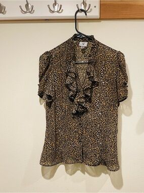 Worthington Animal Print Ruffle Blouse